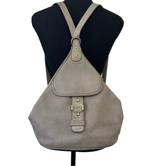 Vintage 90s Jones NY Triangle Leather Backpack Rock Stone Gray Convertible Bag main image 14